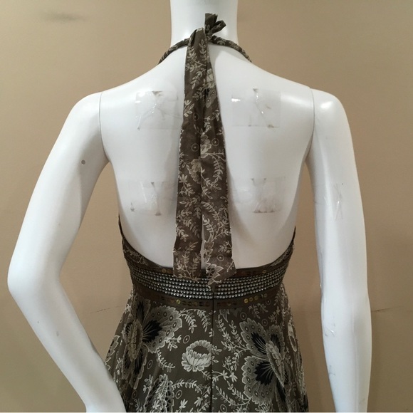 Vintage 90's Y2K Bcbgmaxazria Floral Asymmetrical Dress Silk Halter Sequin Sz 2 - Picture 3 of 6